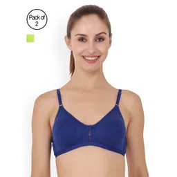 Floret Pack of 2 Blue & Lime Green Solid Non-Wired Non Padded T-shirt Bra-picture-33