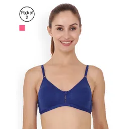 Floret Pack of 2 Blue & Pink Solid Non-Wired Non Padded T-shirt Bra-picture-28