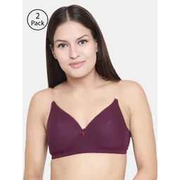 Floret Pack of 2 Burgundy Solid Non-Wired Lightly Padded T-shirt Bra F20560-picture-42
