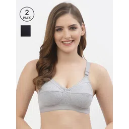 Floret Pack of 2 Grey Melange & Navy Blue Solid Everyday Bra-picture-39