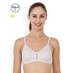 Floret Pack of 2 Grey Melange & Yellow Solid Non-Wired Non Padded T-shirt Bra-picture-20