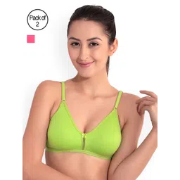 Floret Pack of 2 Lime Green & Pink Solid Non-Wired Non Padded T-shirt Bras-picture-21