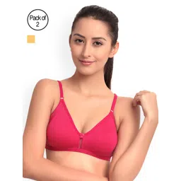 Floret Pack of 2 Magenta & Mustard Solid Non-Wired Non Padded T-shirt Bras-picture-20