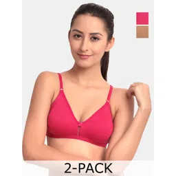 Floret Pack of 2 Magenta & Nude-Coloured Solid Non-Wired Non Padded T-shirt Bras-picture-22
