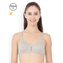 Floret Pack of 2 Mustard & Grey Solid Non-Wired Non Padded T-shirt Bras-picture-10