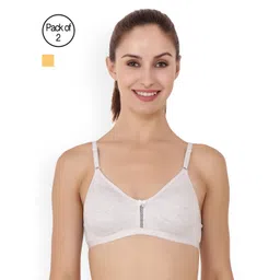 Floret Pack of 2 Mustard & Grey Solid Non-Wired Non Padded T-shirt Bras image 1