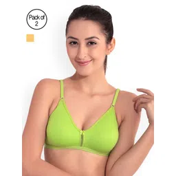 Floret Pack of 2 Mustard & Lime Green Solid Non-Wired Non Padded T-shirt Bras-picture-18