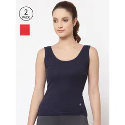 Floret Pack Of 2 Navy Blue & Red Solid Cotton Assorted Camisoles-picture-13