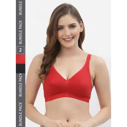 Floret Pack of 2 Red & Navy Blue Solid Non-Wired Non Padded T-shirt Bra T3050-picture-16