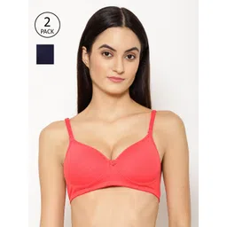 Floret Pack Of 2 Rose & Navy Blue Non-Wired Heavily Padded Push-Up Bras T3010_Tomato-Navy-picture-19