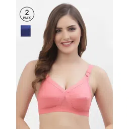 Floret Pack of 2 Rose Pink & Blue Colored Non Wired Full Coverage Cotton Everyday Bra-picture-18