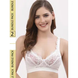 Floret Pack of 2 Self-Design Floral Non padded Lace Bra-picture-31