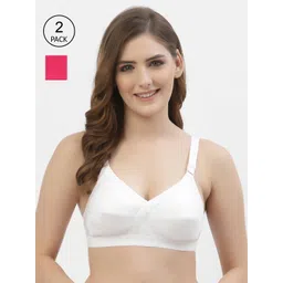 Floret Pack of 2 White & Pink Non Wired Full Coverage Non Padded Cotton Everyday Bra-picture-21