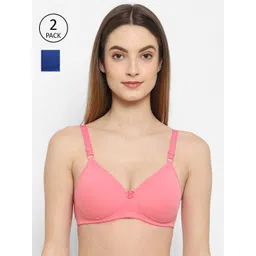 Floret Rose & Blue Set Of 2 Non Wired Lightly Padded Bra-picture-23