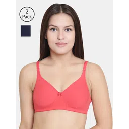Floret Set Of 2 Coral Red & Navy Blue Solid Non-Wired Lightly Padded T-shirt Bra F20560-picture-18