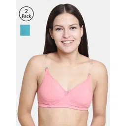 Floret Set Of 2 Rose & Teal Blue Solid Non-Wired Lightly Padded T-shirt Bra F20560-picture-24