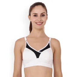 Floret White & Black Solid Non-Wired Heavily Padded Sports Bra T3001_White-picture-35