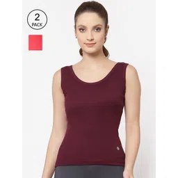 Floret Women Burgundy & Pink Pack Of 2  Solid Cotton Camisoles-picture-37