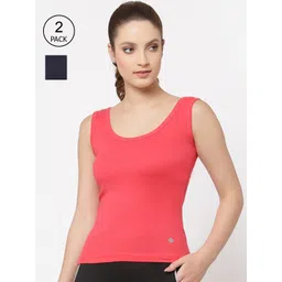 Floret Women Coral & Blue Pack Of 2 Solid Cotton Camisoles-picture-14