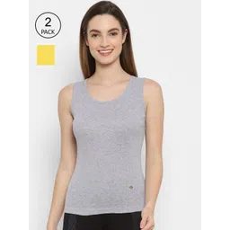 Floret Women Grey & Yellow Pack of 2 Solid Cotton Non-Padded Camisoles-picture-15
