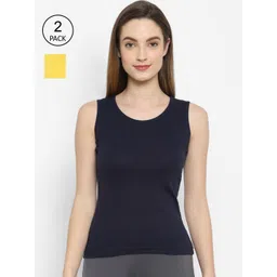 Floret Women Navy Blue & Yellow Solid Cotton Camisoles Pack Of 2-picture-30