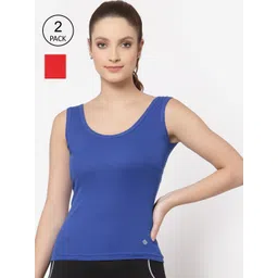 Floret Women Pack of 2 Blue & Red Solid Camisoles-picture-21