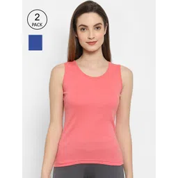 Floret Women Pack of 2 Blue & Rose Solid Cotton Camisoles-picture-15