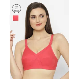 Floret Women Pack of 2 Coral-Coloured Solid Non-Wired Non-Padded Everyday Bras Cross Fit image 1
