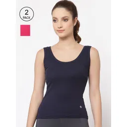 Floret Women Pack of 2 Navy Blue & Magenta Pink Solid Camisoles-picture-26