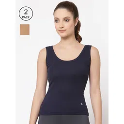 Floret Women Pack Of 2 Navy Blue & Nude Solid Cotton Camisoles-picture-22