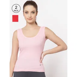 Floret Women Pack Of 2 Pink & Red Solid Cotton Camisoles-picture-23