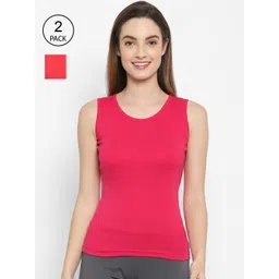 Floret Women Pack of 2 Red & Magenta Solid Cotton Camisoles-picture-38