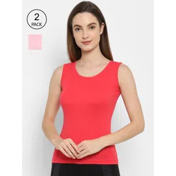 Floret Women Pack of 2 Red & Pink Solid Cotton Camisoles-picture-36