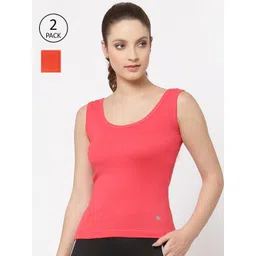 Floret Women Pack Of 2 Rose & Coral Solid Cotton Camisoles-picture-13