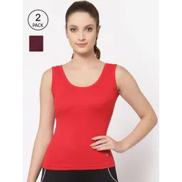 Floret Women Pack of 2 Solid Red & Burgundy Cotton Camisoles-picture-24