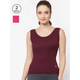 Floret Women Pack Of 2 Wine-Red & Magenta-Pink Solid Camisoles-picture-39