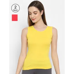 Floret Women Pack of 2 Yellow & Red Solid Cotton Camisoles-picture-38
