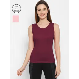 Floret Women Pink & Burgundy Pack of 2 Solid Cotton Non-Padded Camisoles-picture-16