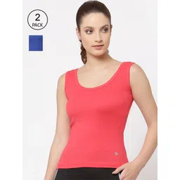 Floret Women Rose & Blue Pack Of 2 Solid Cotton Camisoles-picture-13