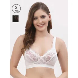 Floret Women White & Black Set Of 2 Self Designed Non Padded Bra-picture-23
