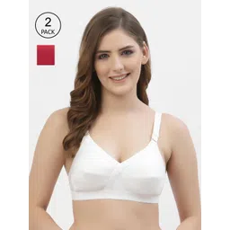 Floret Women White & Red Pack of 2 Full Coverage Cotton Bra-picture-28