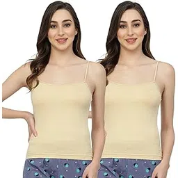 floret Women's Regular Fit Cotton Innerwear Camisole Slip Pack of 2 Square-Neck/Non-Adjustable Straps/Weist-Length Spaghetti-picture-10