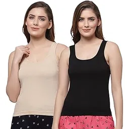 floret Women's Regular Fit Cotton Innerwear Camisole Slip Pack of 2 U-Neck/Wide Thick Straps/Weist-Length Spaghetti-picture-15