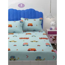 Florida Blue & Red Graphic 180 TC Queen Bedsheet with 2 Pillow Covers-picture-10