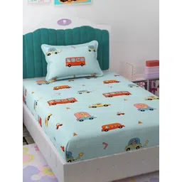 Florida Blue & Red Graphic 180 TC Single Bedsheet with 1 Pillow Covers-picture-33