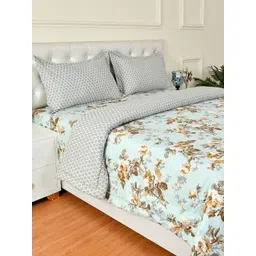 Florida Blue & White Floral 150 TC Printed AC Comforter With Bedsheet & 2 Pillow Cover Set-picture-16