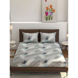 Florida Blue & White Floral 180 TC Super King Fitted Bedsheet Set-1.98 m x 1.82 m-picture-29