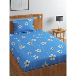 Florida Blue & White Floral Cotton 180 TC Single Bedsheet With 1 Pillow Cover-picture-23