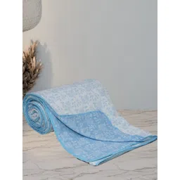 Florida Blue & White Floral Printed 300 GSM Cotton Reversible Double Bed Dohar-picture-19