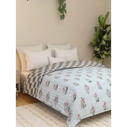 Florida Flyn Sea Green & Pink Floral Microfiber 800 GSM Double Bed Comforter-picture-31